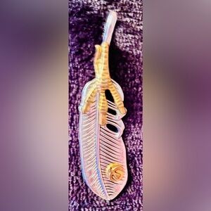 Stainless Steel Feather Charm with Bronze Eagle Claw and Symbol NWOT.